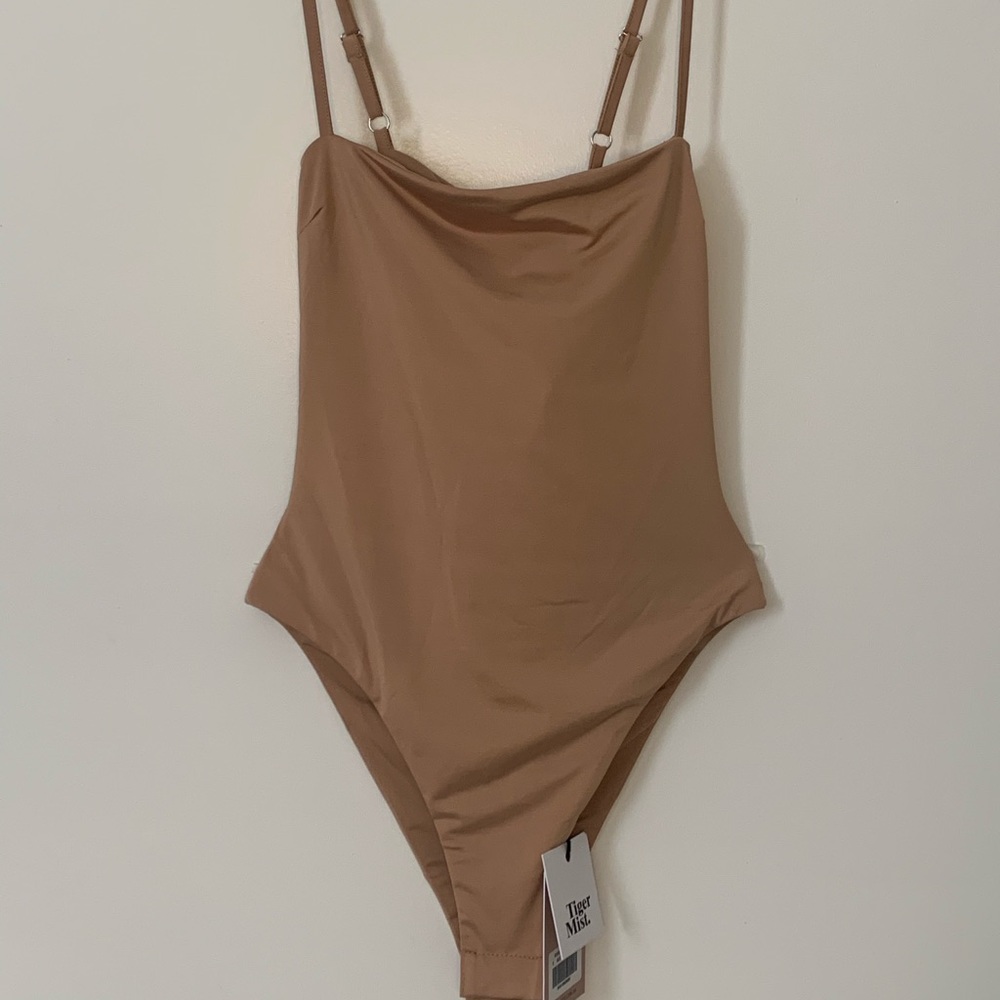 Tiger Mist Bow tie Backless Bodysuit // Nude